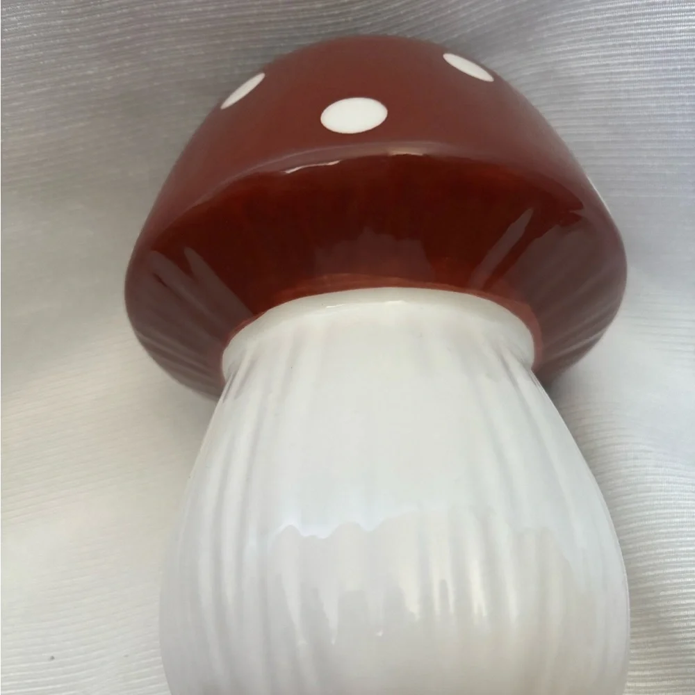 Red and White Ceramic Canister Mushroom Decor